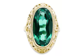 Oro amarillo de 14 quilates Esmeralda Anillo Vintage vrc184y